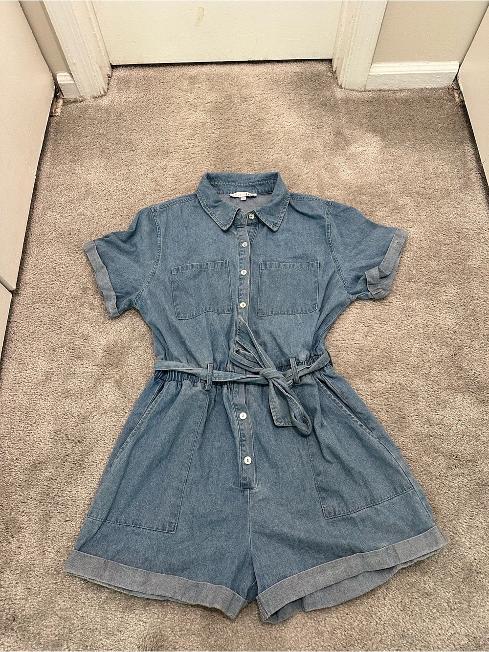 Baltic Born Denim Button-Up Short Sleeve Romper Size Large